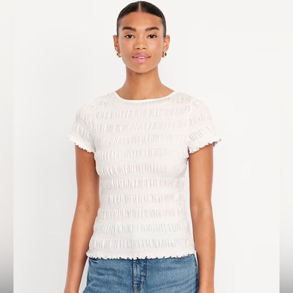 Old navy 100% cotton smock-neck white short sleeved tee, size M, NWT
